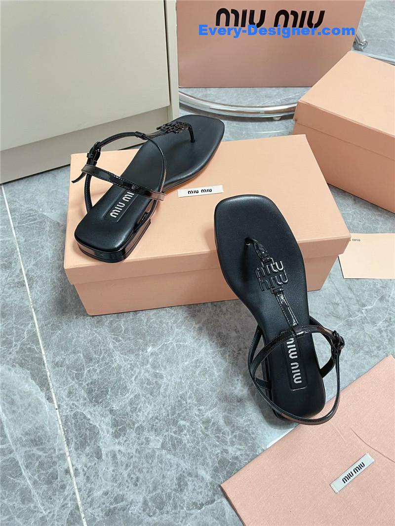 Miu Miu Black Vernice Sandals