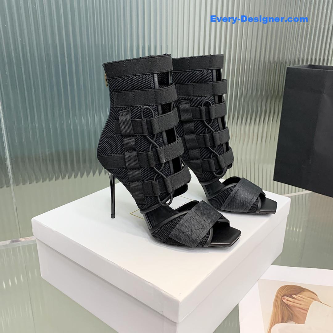 Balmain mesh and Velcro open-toe heeled sandals