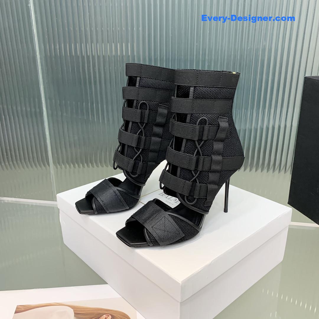 Balmain mesh and Velcro open-toe heeled sandals