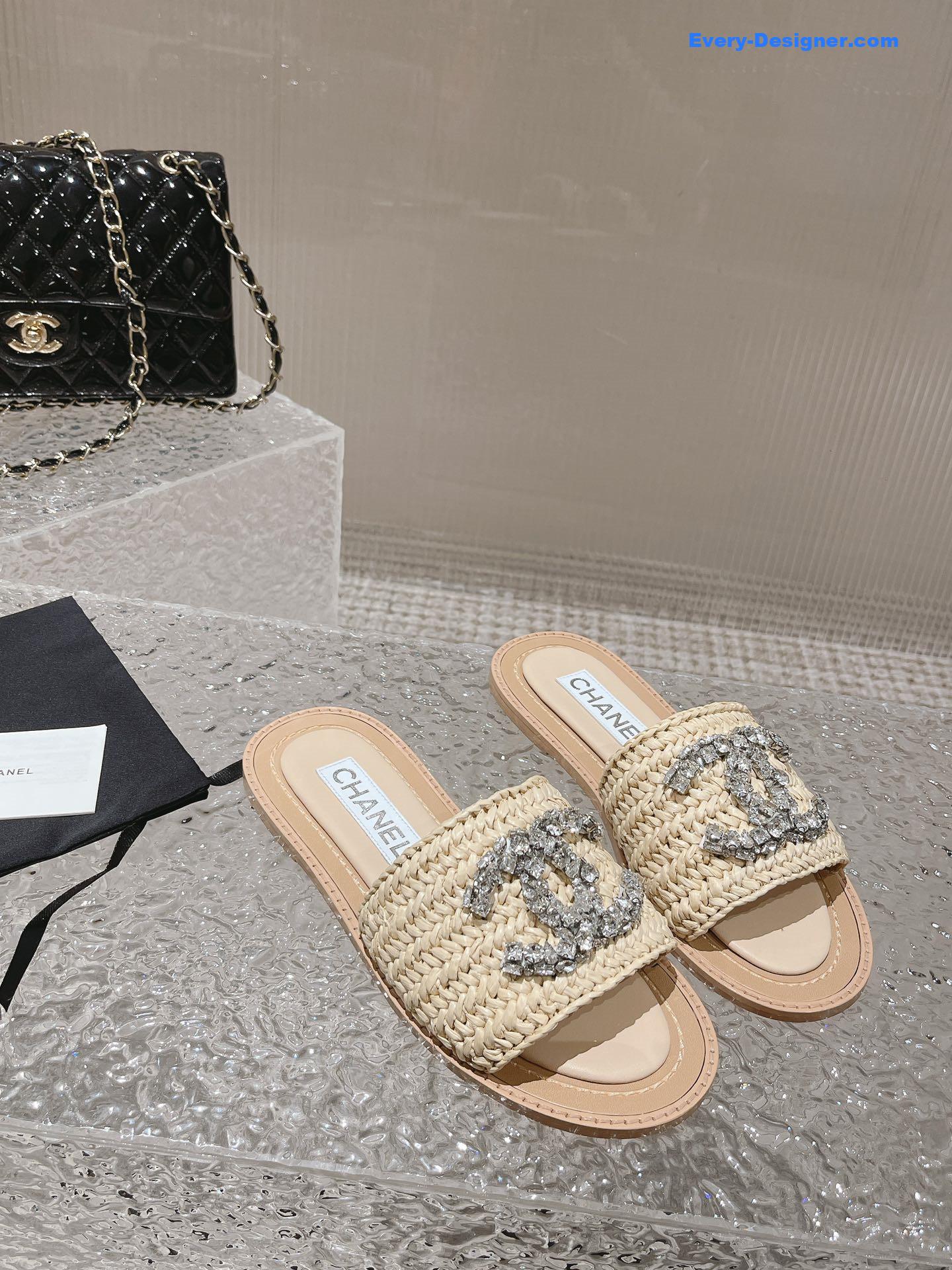 CC rhinestone woven slippers
