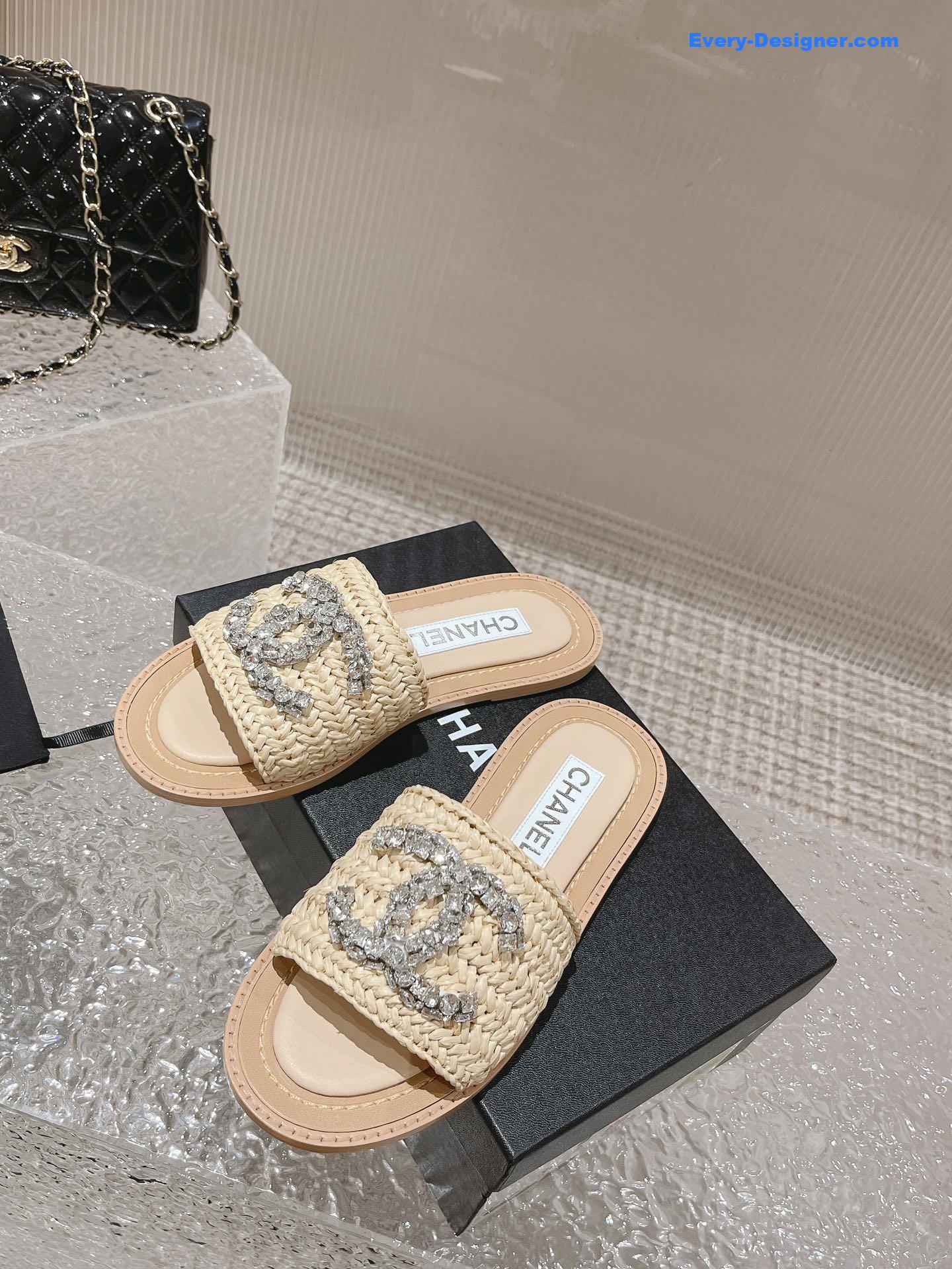 CC rhinestone woven slippers