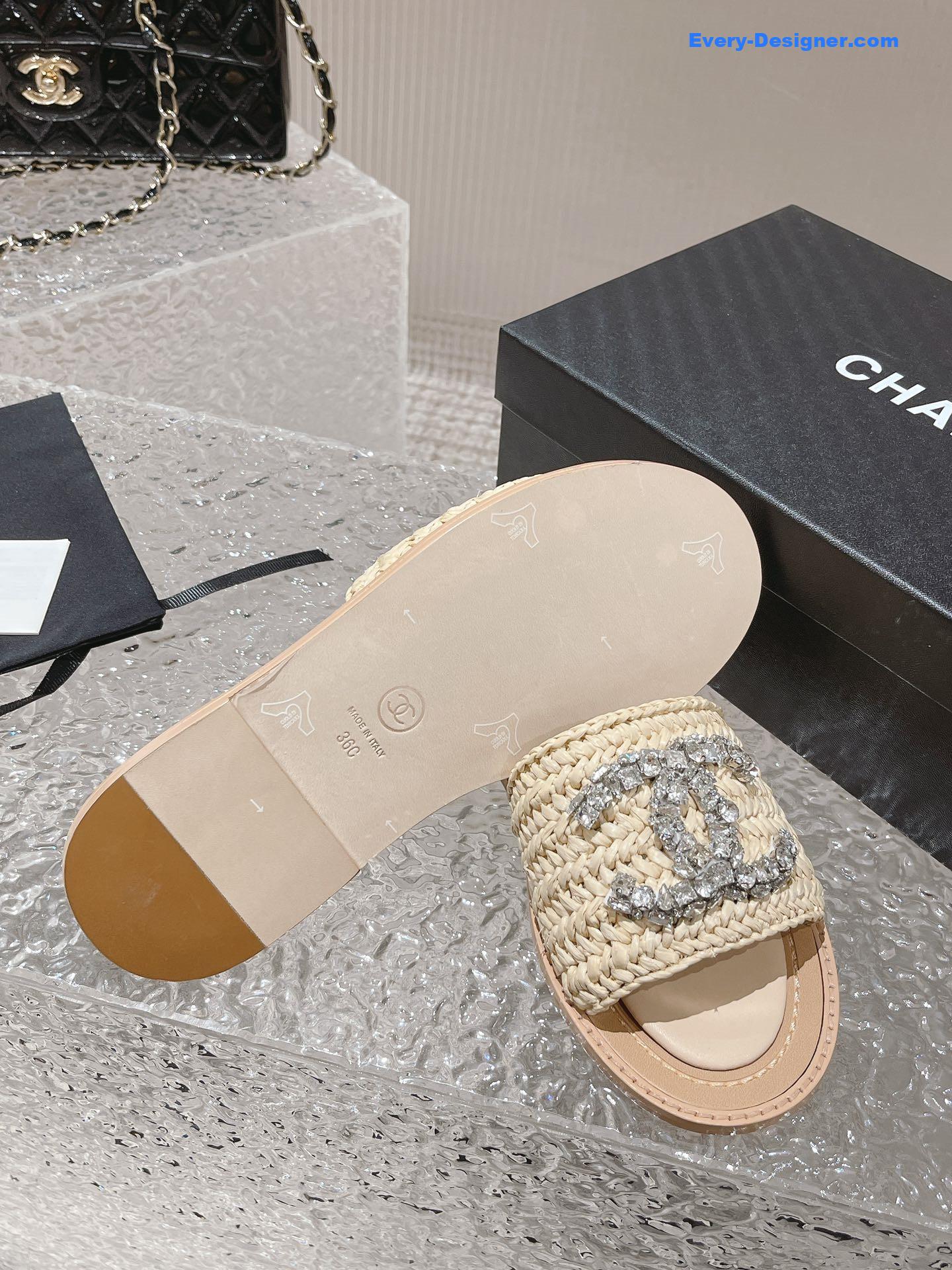 CC rhinestone woven slippers