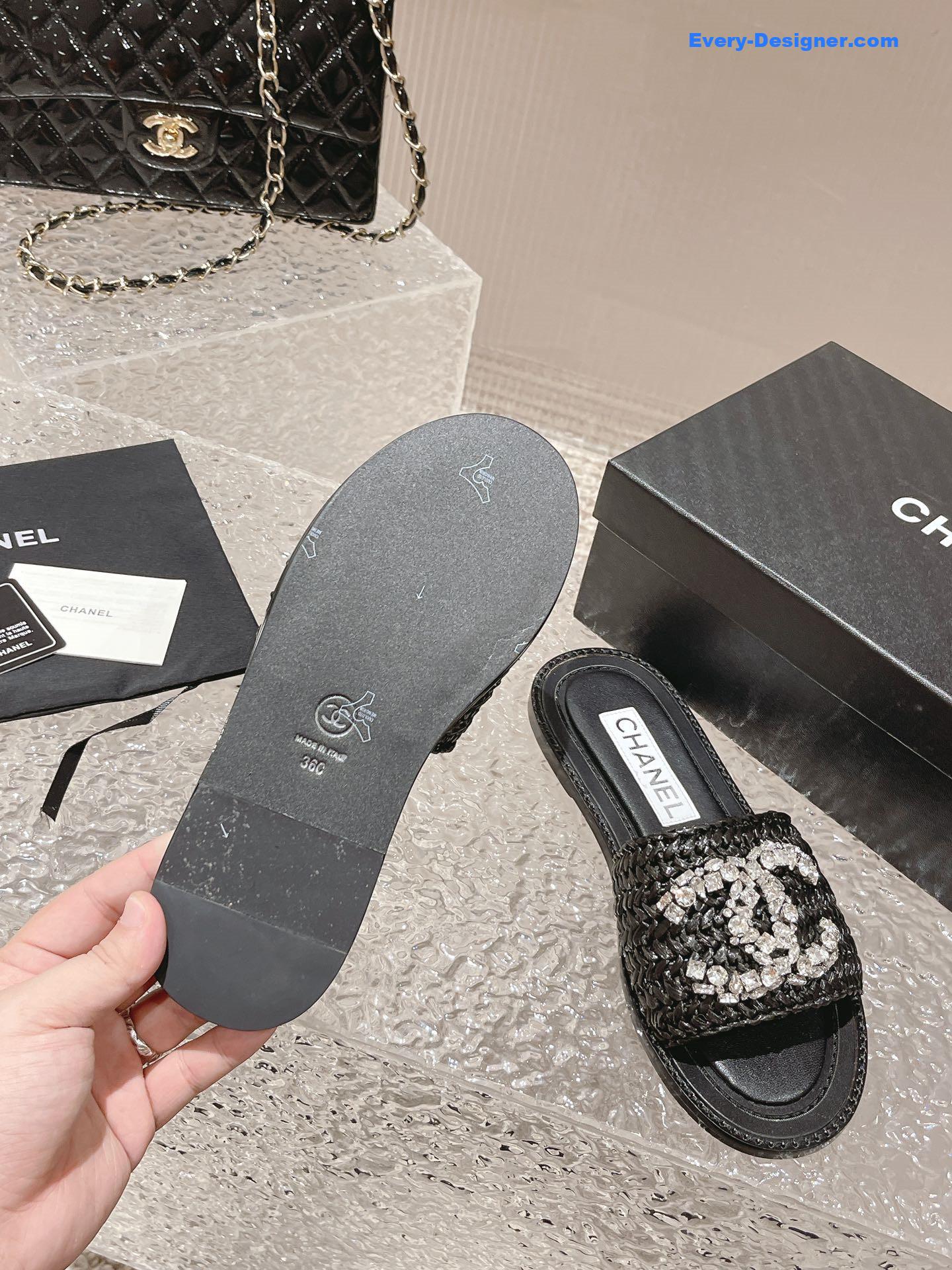 CC rhinestone woven slippers