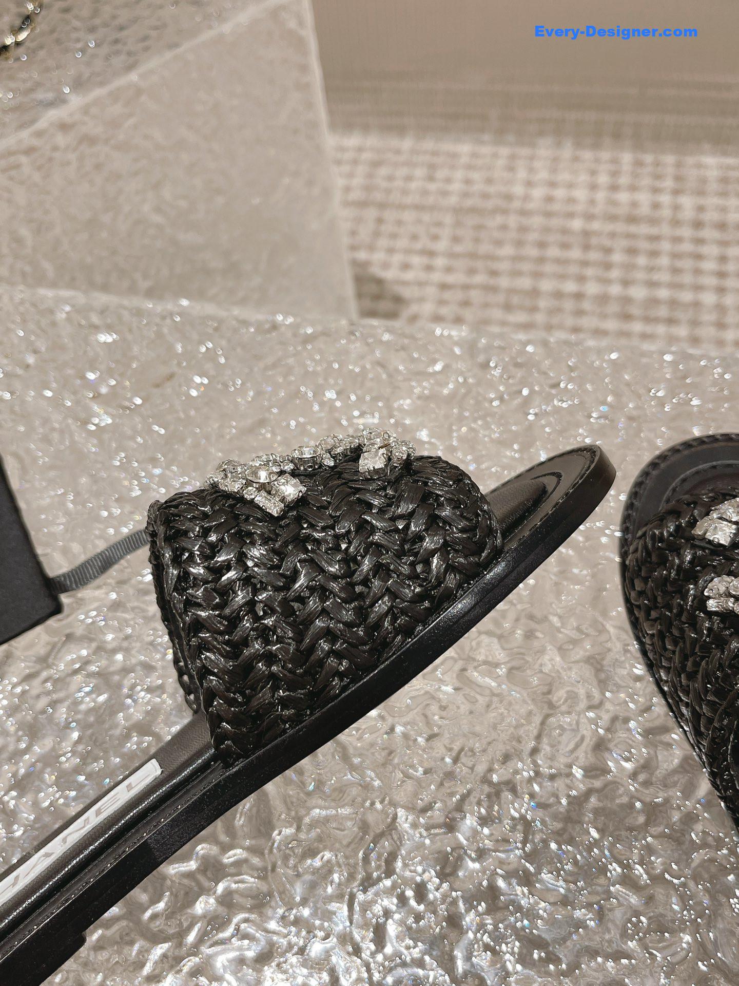 CC rhinestone woven slippers