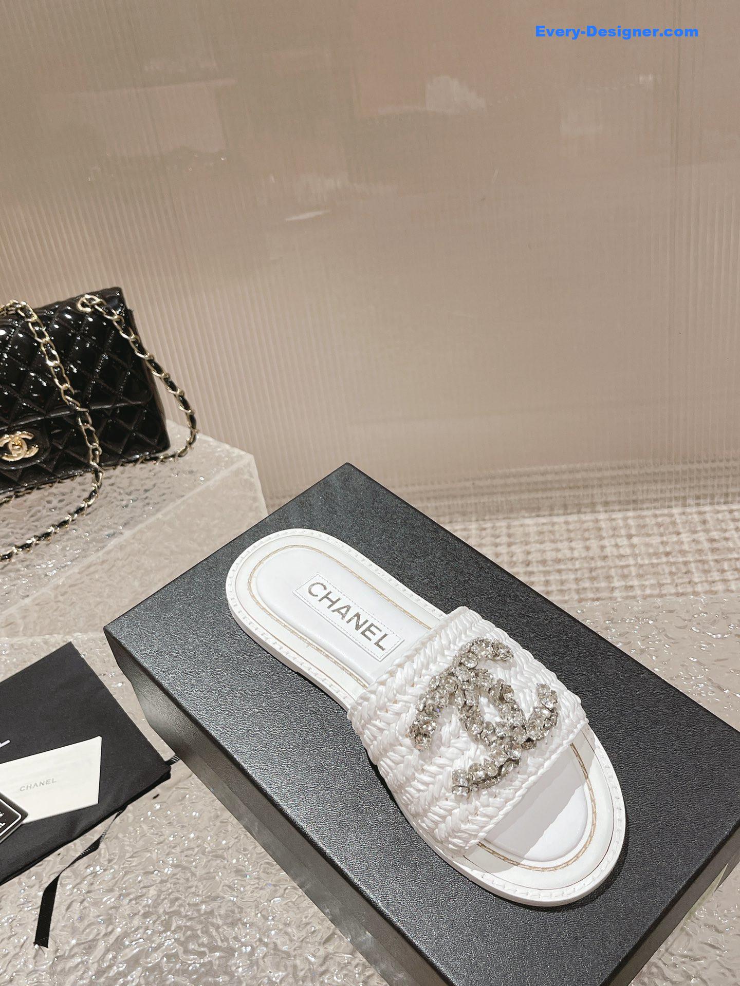 CC rhinestone woven slippers