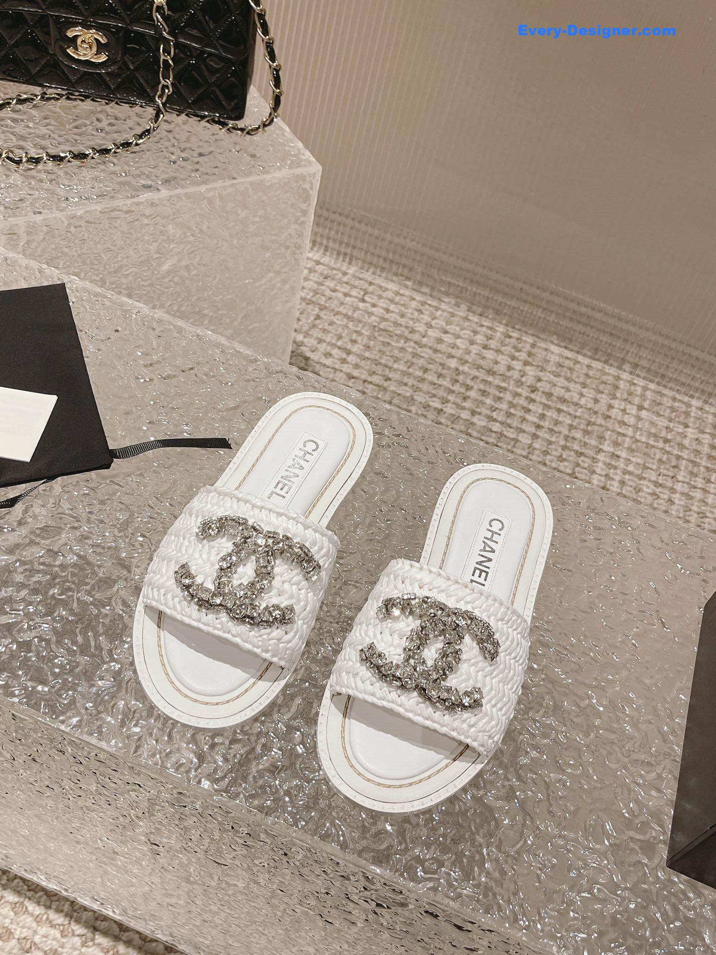 CC rhinestone woven slippers