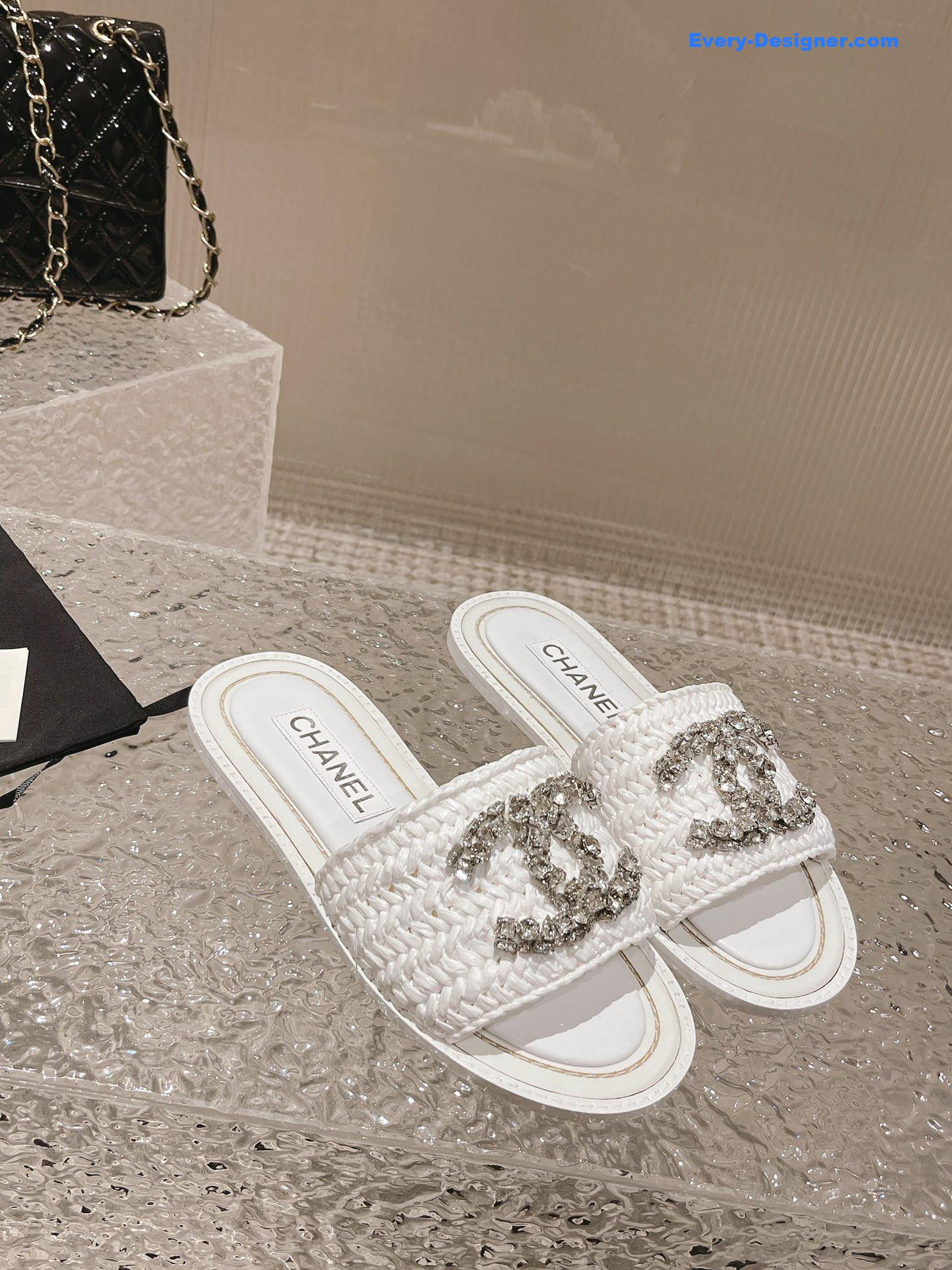 CC rhinestone woven slippers