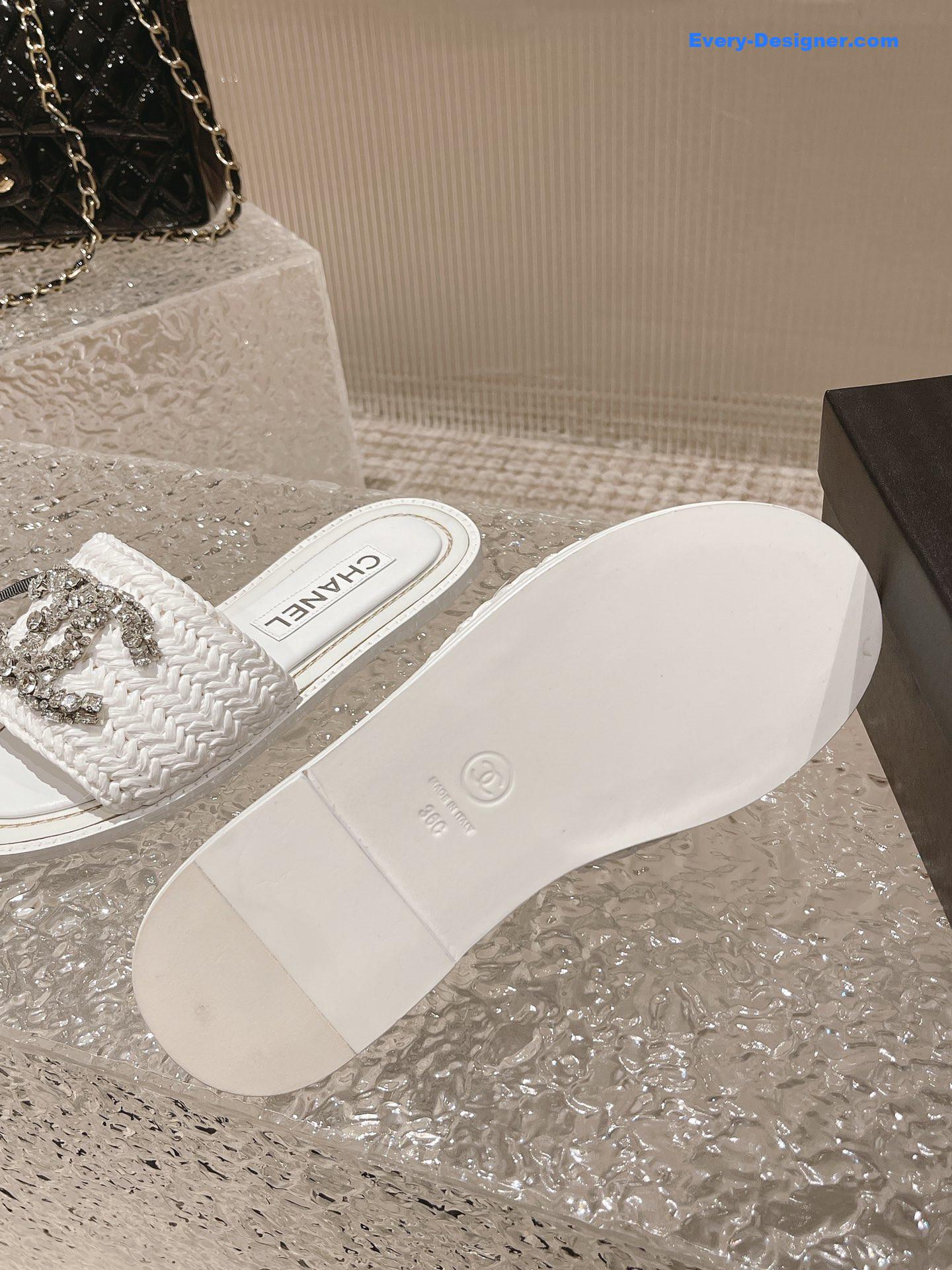 CC rhinestone woven slippers