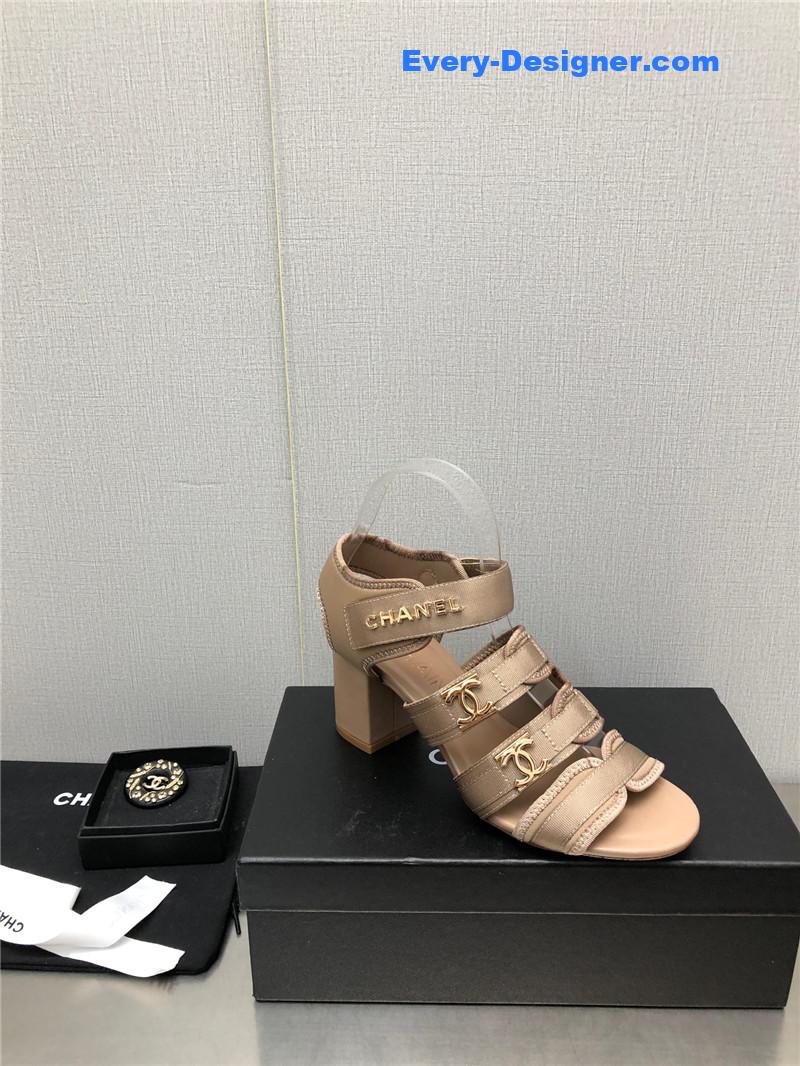 CC chain cloth head chunky heel shoes