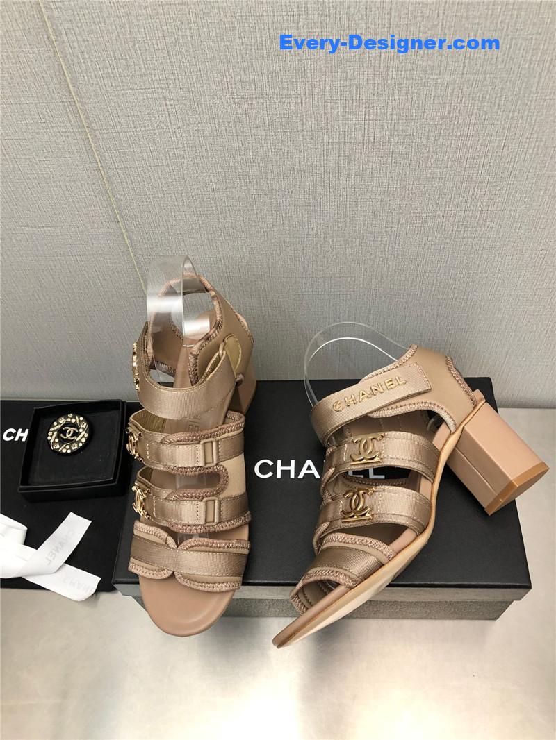 CC chain cloth head chunky heel shoes