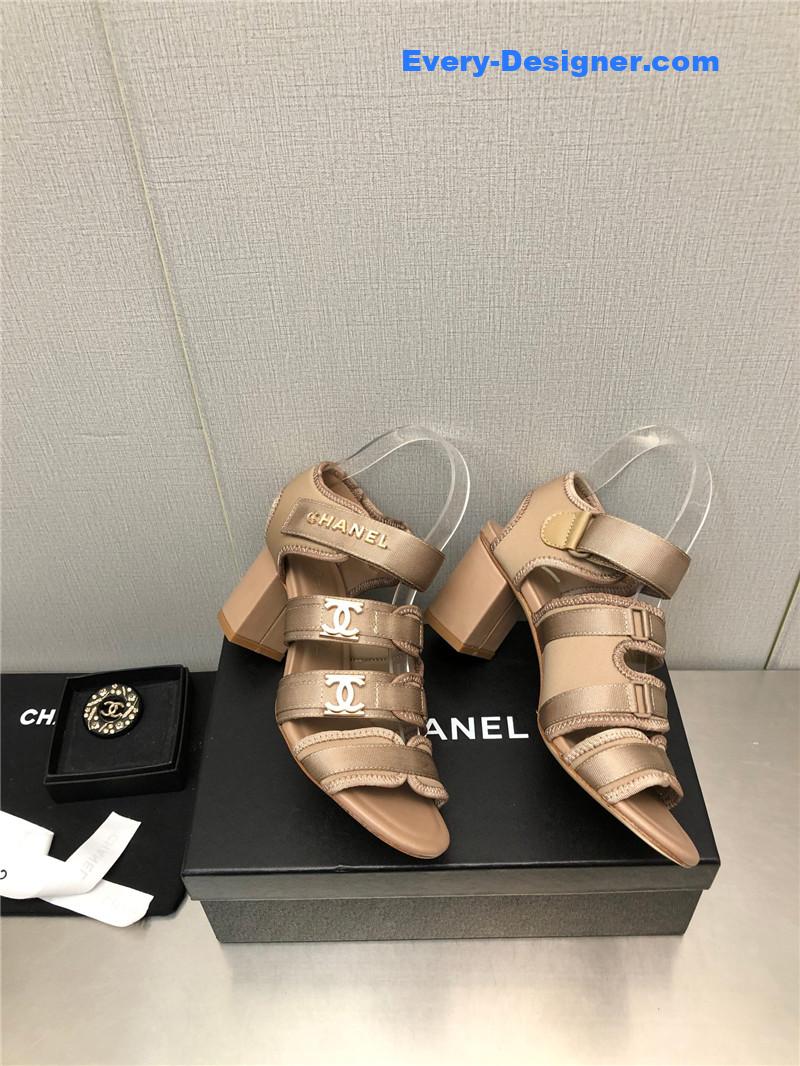 CC chain cloth head chunky heel shoes