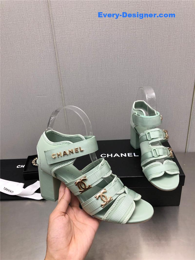 CC chain cloth head chunky heel shoes