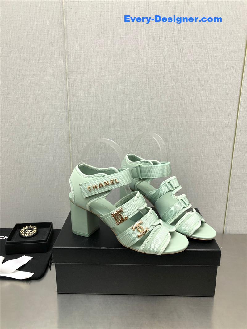 CC chain cloth head chunky heel shoes