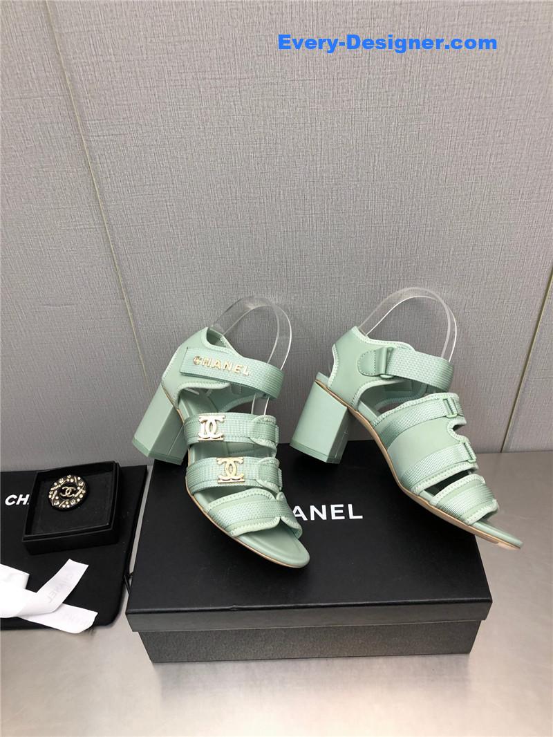 CC chain cloth head chunky heel shoes