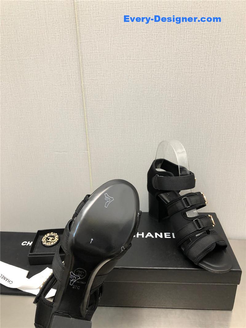 CC chain cloth head chunky heel shoes