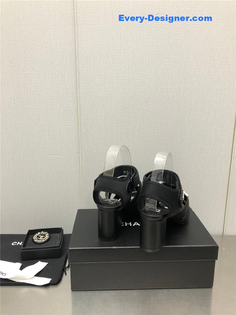 CC chain cloth head chunky heel shoes