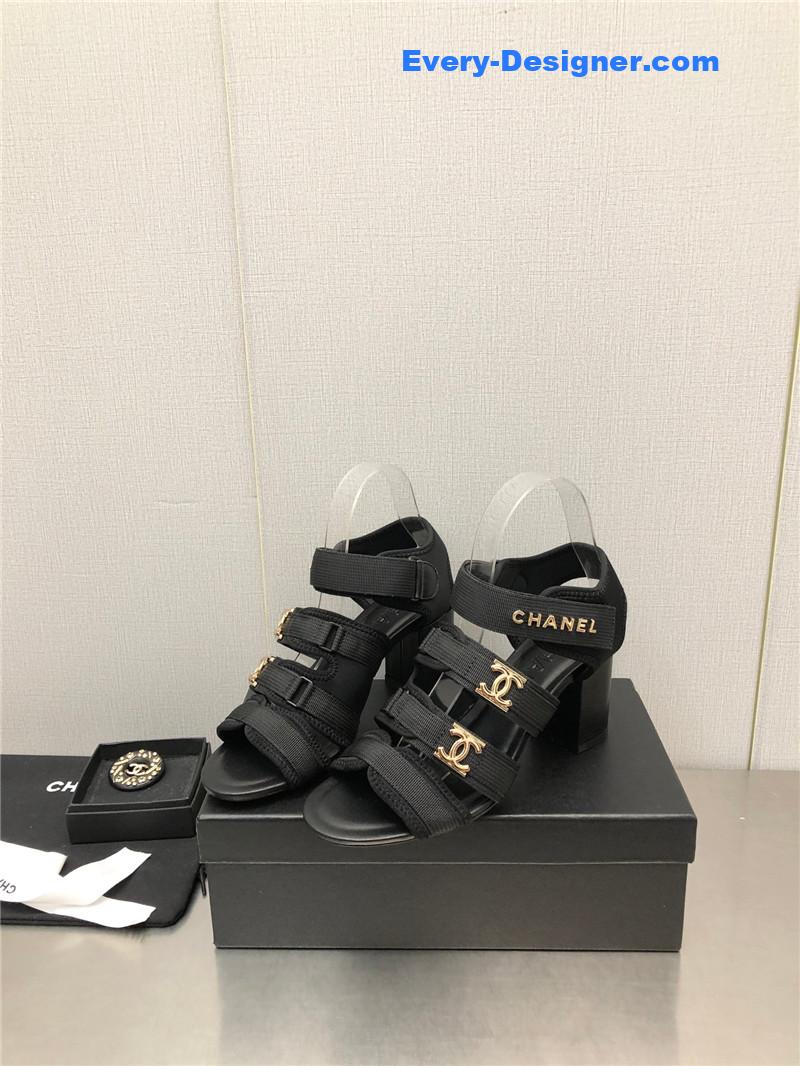 CC chain cloth head chunky heel shoes