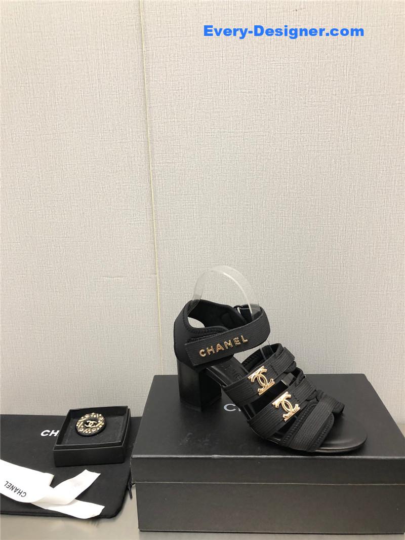 CC chain cloth head chunky heel shoes