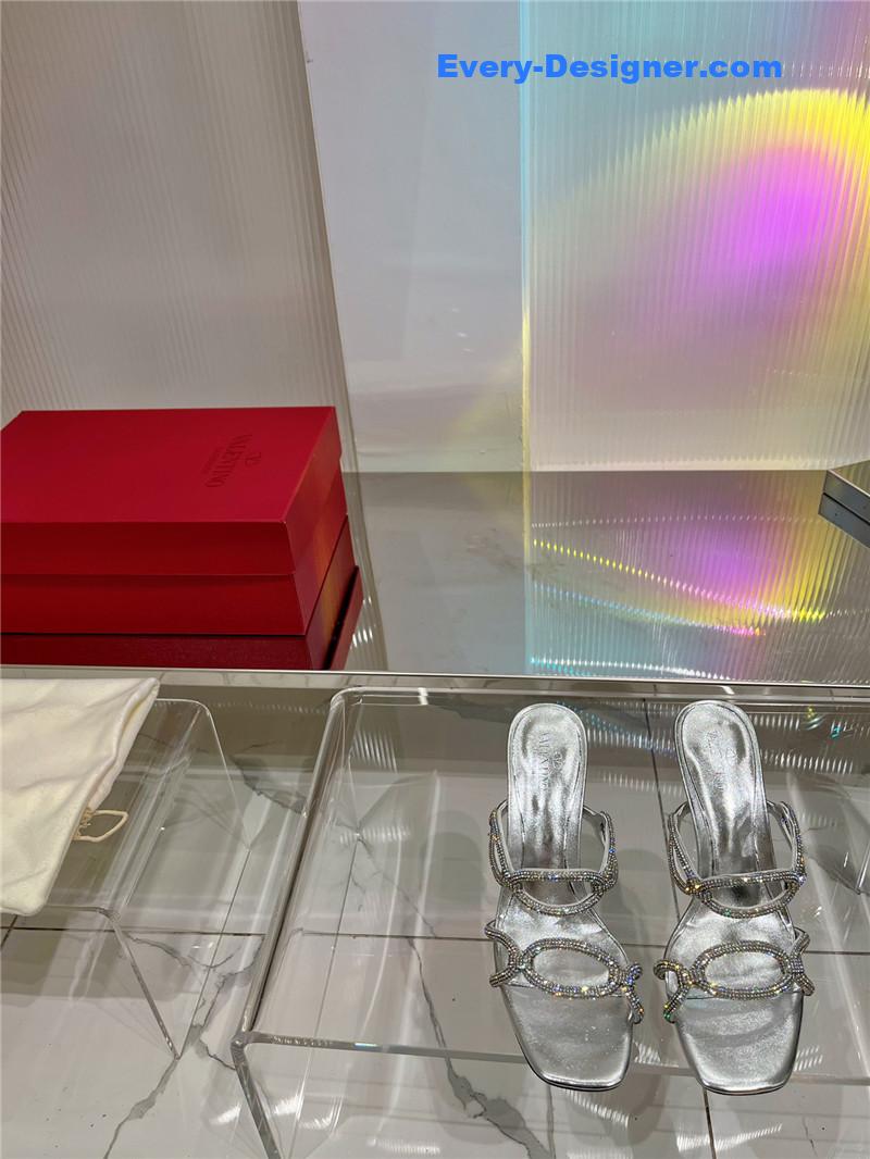 Va1e*ntin0 rhinestone transparent heel sandals