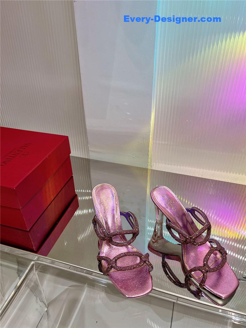 Va1e*ntin0 rhinestone transparent heel sandals
