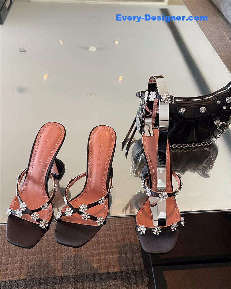 Amina Muaddi Crystal Heels Wine Glass Heel Sandals