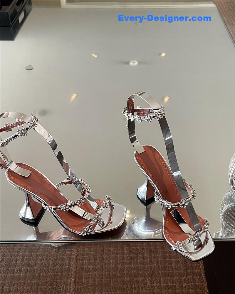Amina Muaddi Crystal Heels Wine Glass Heel Sandals