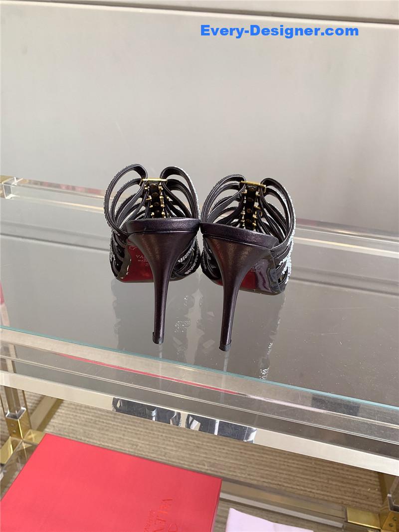 Va1e*ntin0 rhinestone high heel slippers