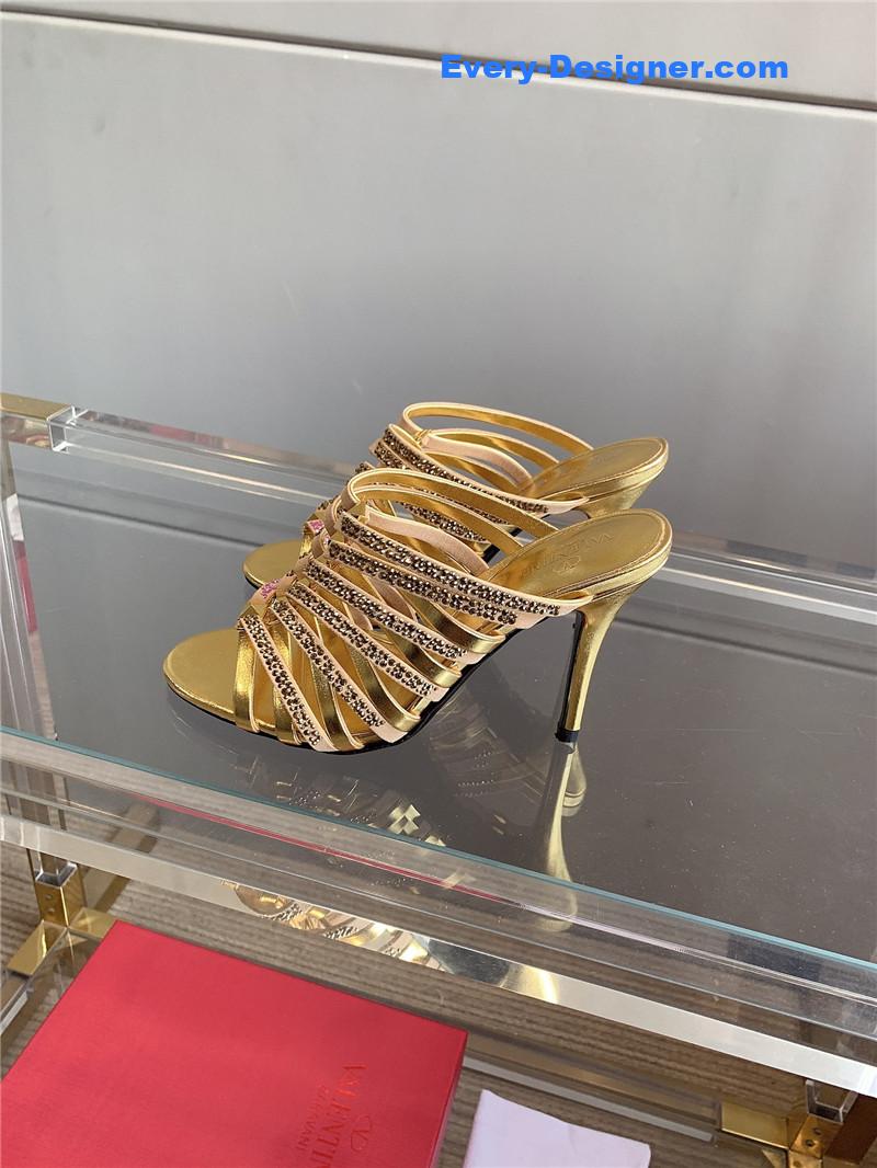 Va1e*ntin0 rhinestone high heel slippers