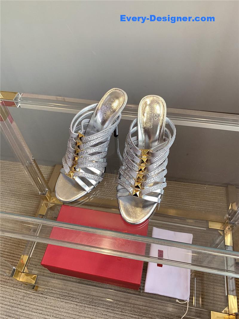 Va1e*ntin0 rhinestone high heel slippers
