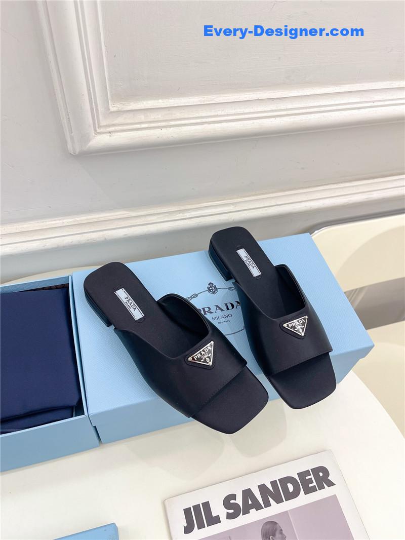 prada catwalk style triangle buckle slippers