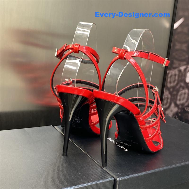 Y51 letter logo rhinestone buckle high heel sandals