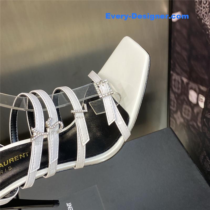 Y51 letter logo rhinestone buckle high heel sandals