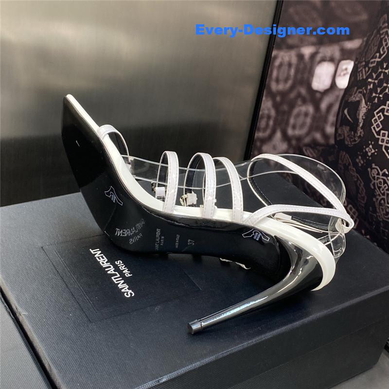 Y51 letter logo rhinestone buckle high heel sandals