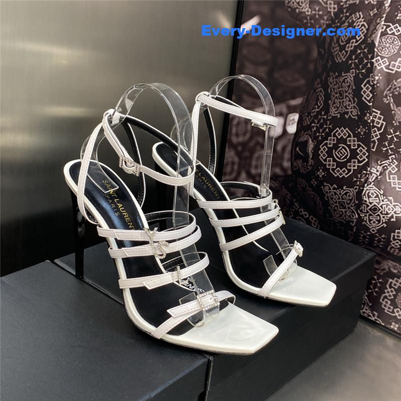 Y51 letter logo rhinestone buckle high heel sandals