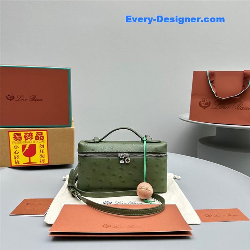 L0r0 P1ana extra pocket ostrich leather pouch