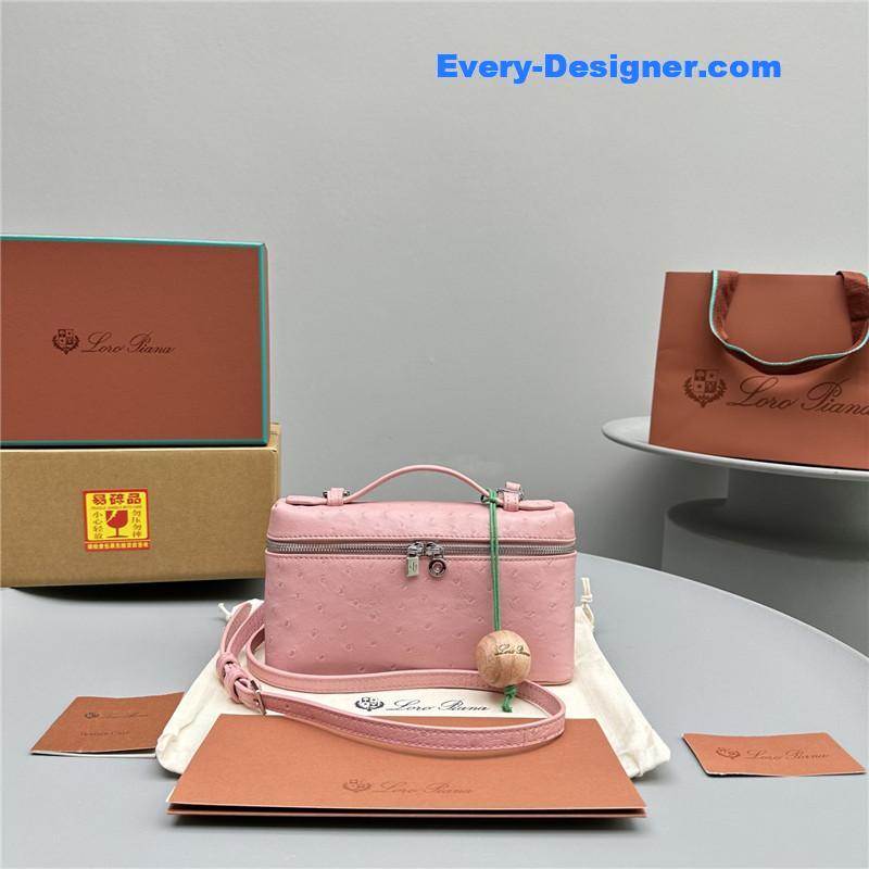 L0r0 P1ana extra pocket ostrich leather pouch