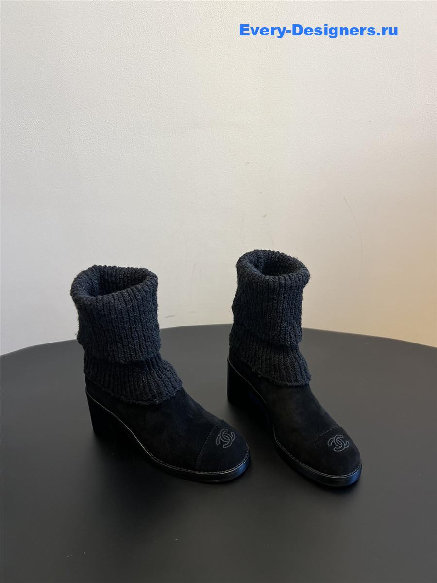 Ch**el suede leather knitted socks boots