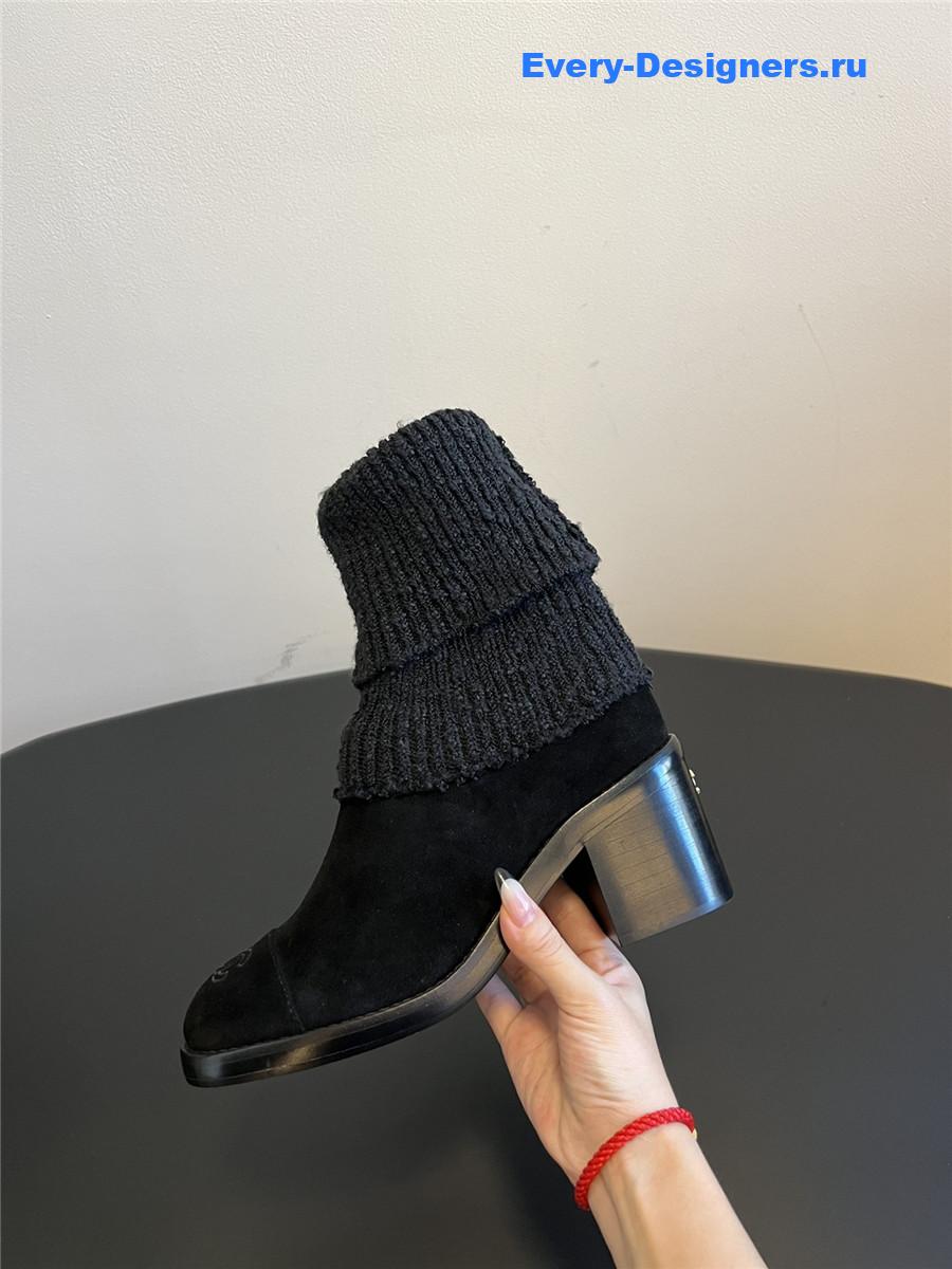Ch**el suede leather knitted socks boots
