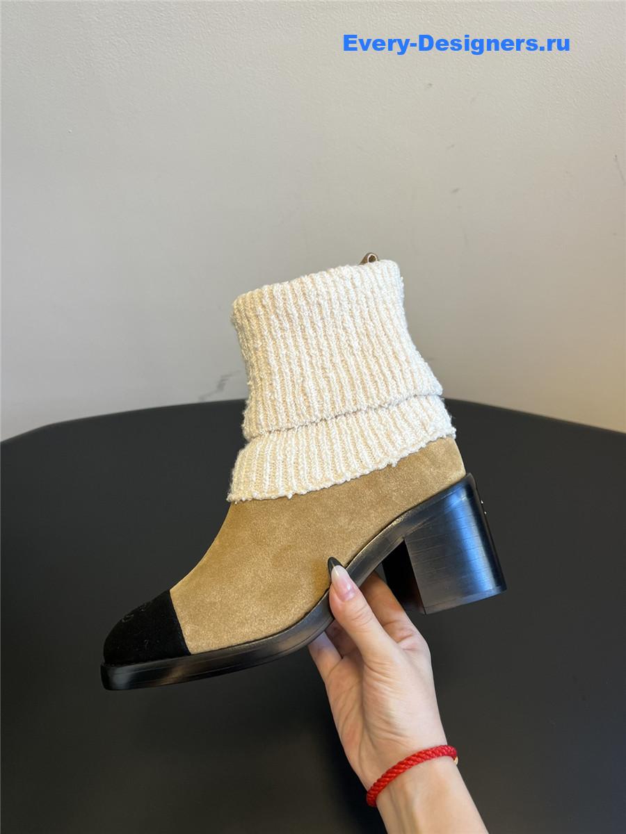 Ch**el beige knitted socks boots