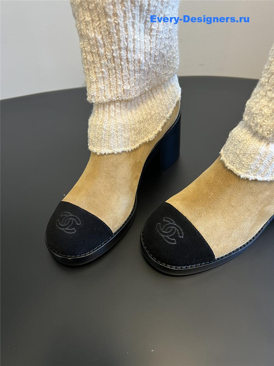 Ch**el beige knitted socks boots