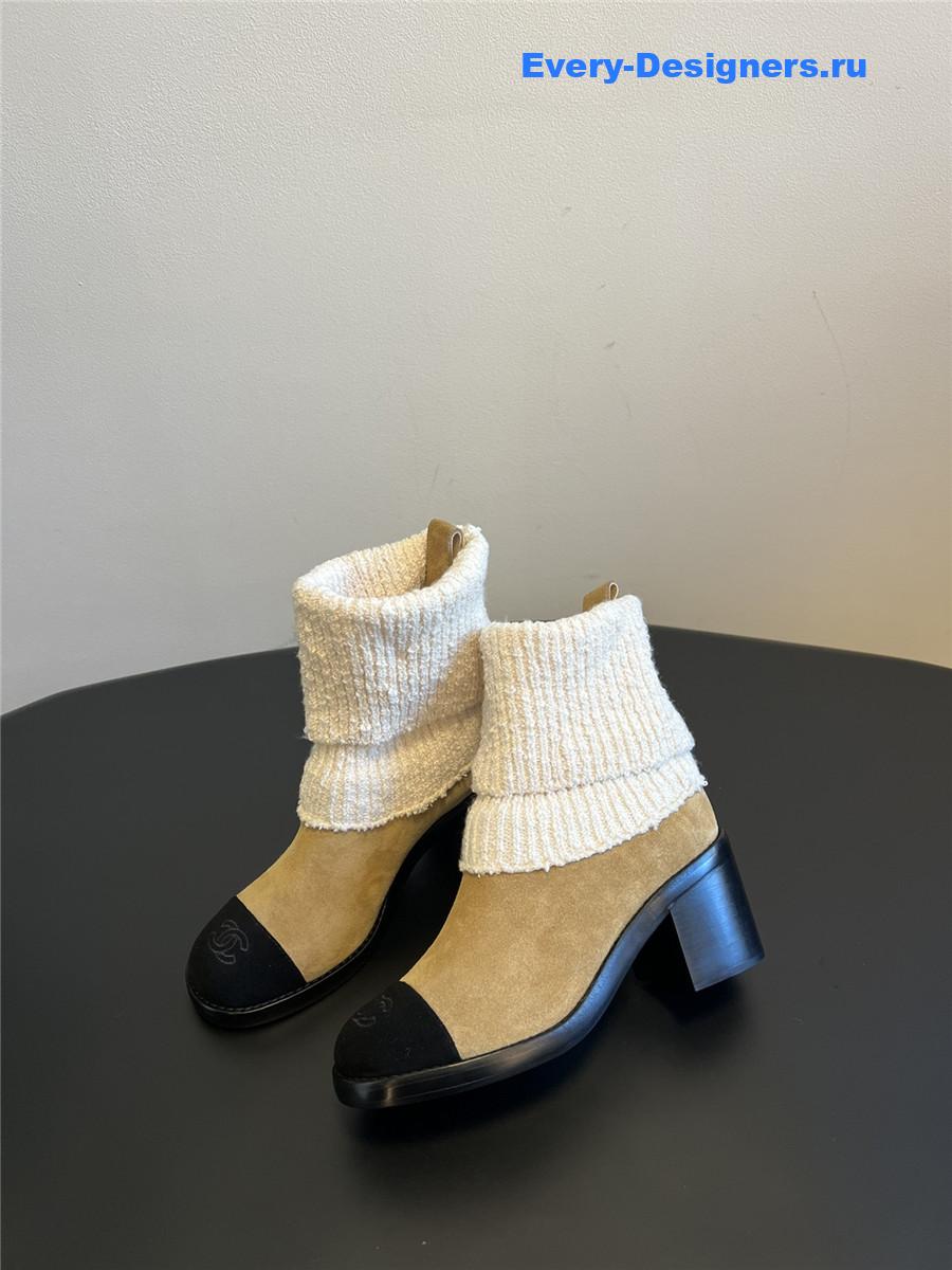 Ch**el beige knitted socks boots