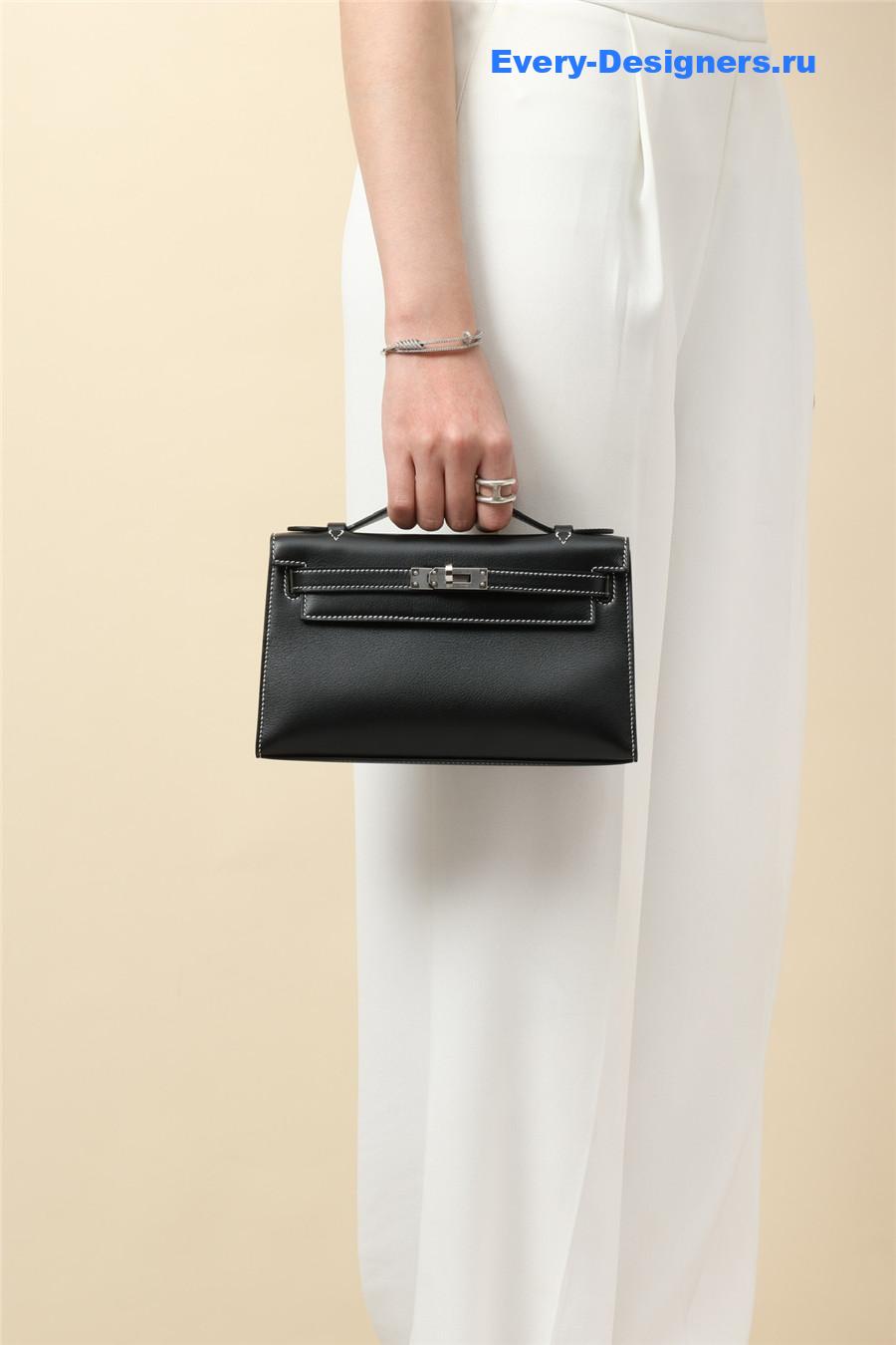 H**me5 kelly pochette swift leather bag black