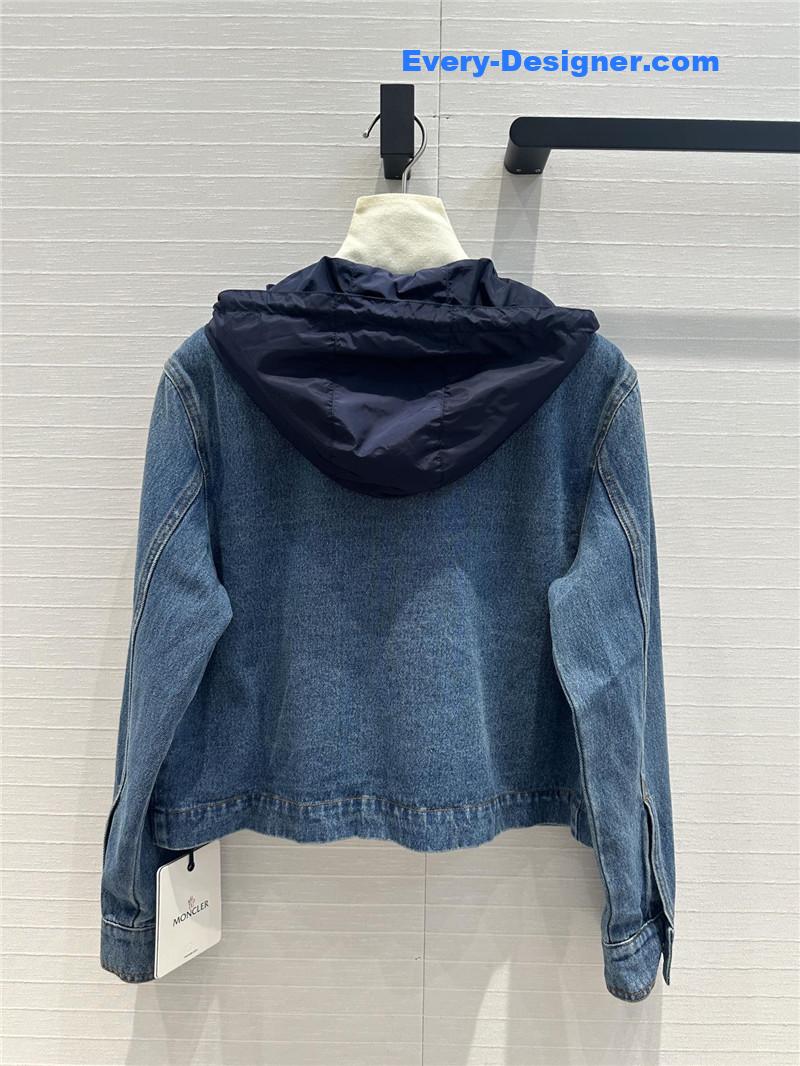 Moncler Hooded patchwork denim jacket