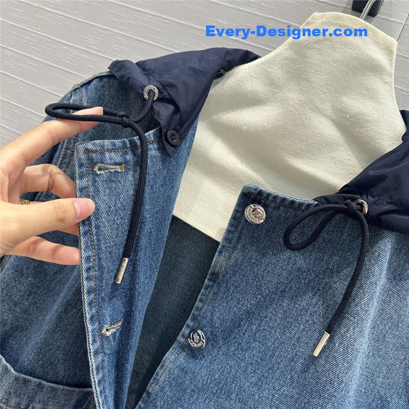 Moncler Hooded patchwork denim jacket