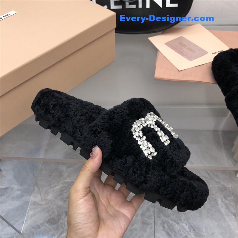 m1um1u D1am0nd buckle wool slippers
