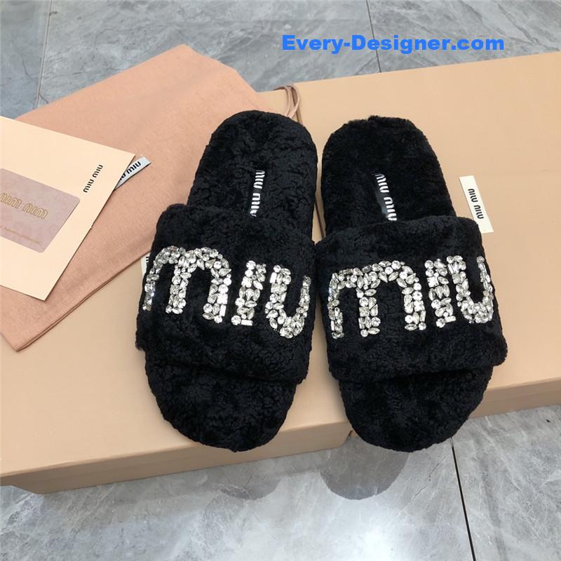 m1um1u D1am0nd buckle wool slippers