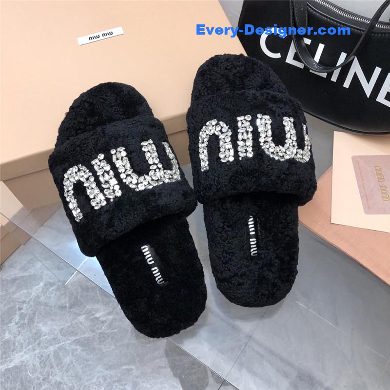 m1um1u D1am0nd buckle wool slippers