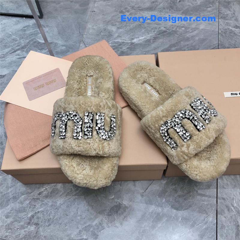 miumiu diamond buckle wool slippers