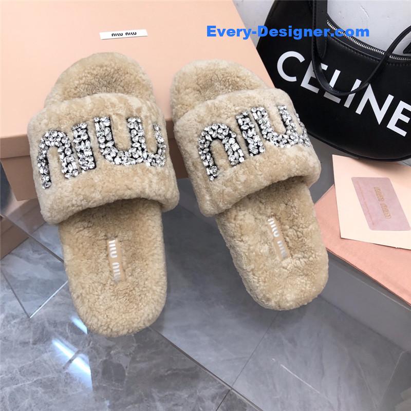 miumiu diamond buckle wool slippers