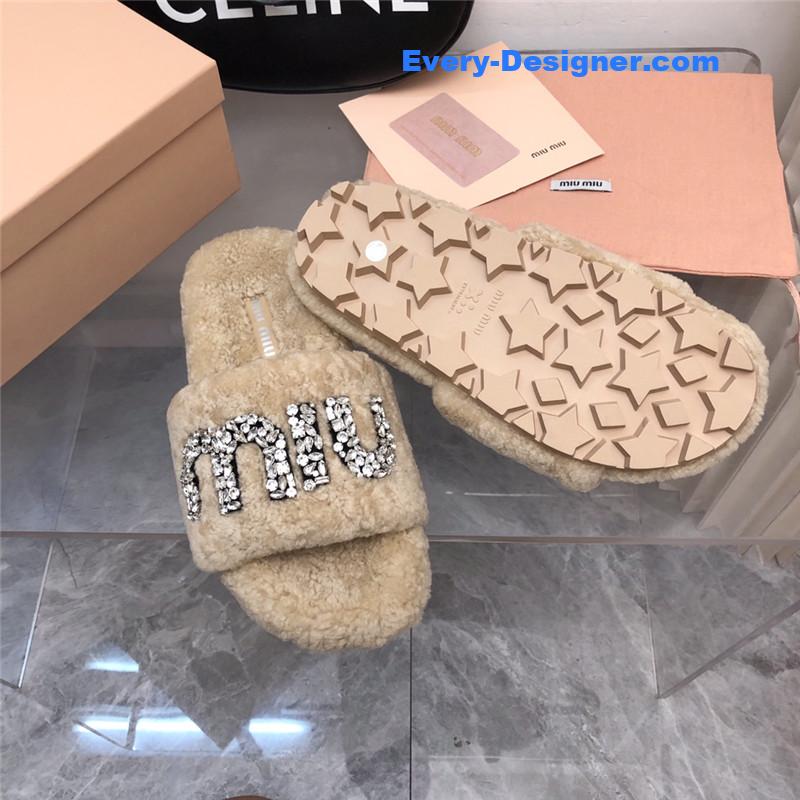 miumiu diamond buckle wool slippers